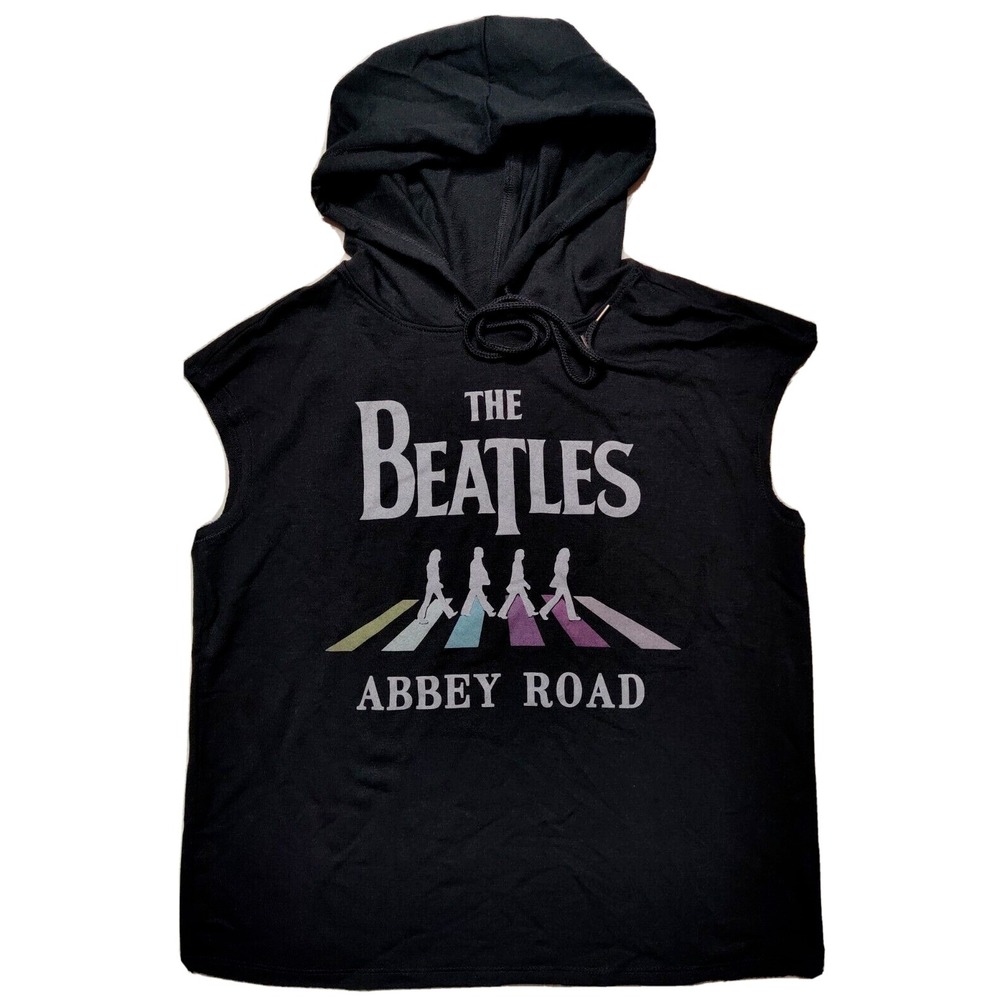 THE BEATLES ABBEY ROAD Women Size XS Black Sleeveless Hoodie T-Shirt NEW